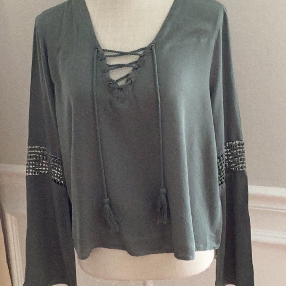 Women's Lace-Up Top in Green